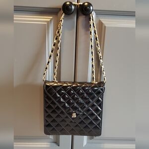 JAY HERBERT NEW YORK Black Quilted Chain Shoulder Bag/Crossbody🖤⚜️🖤